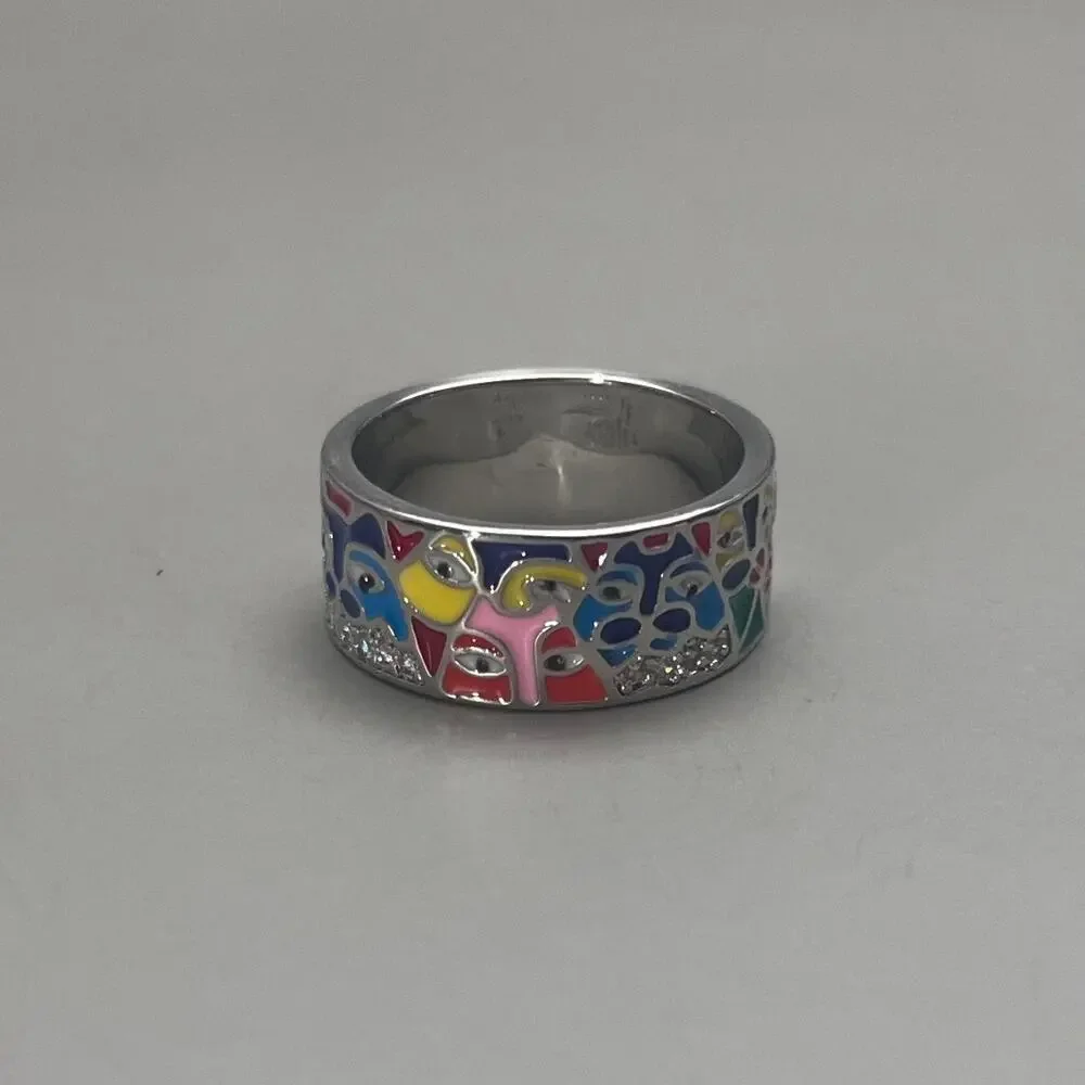 Y2K Vintage Silver Mosaic Ring – Size 8, Unisex, Brand New​